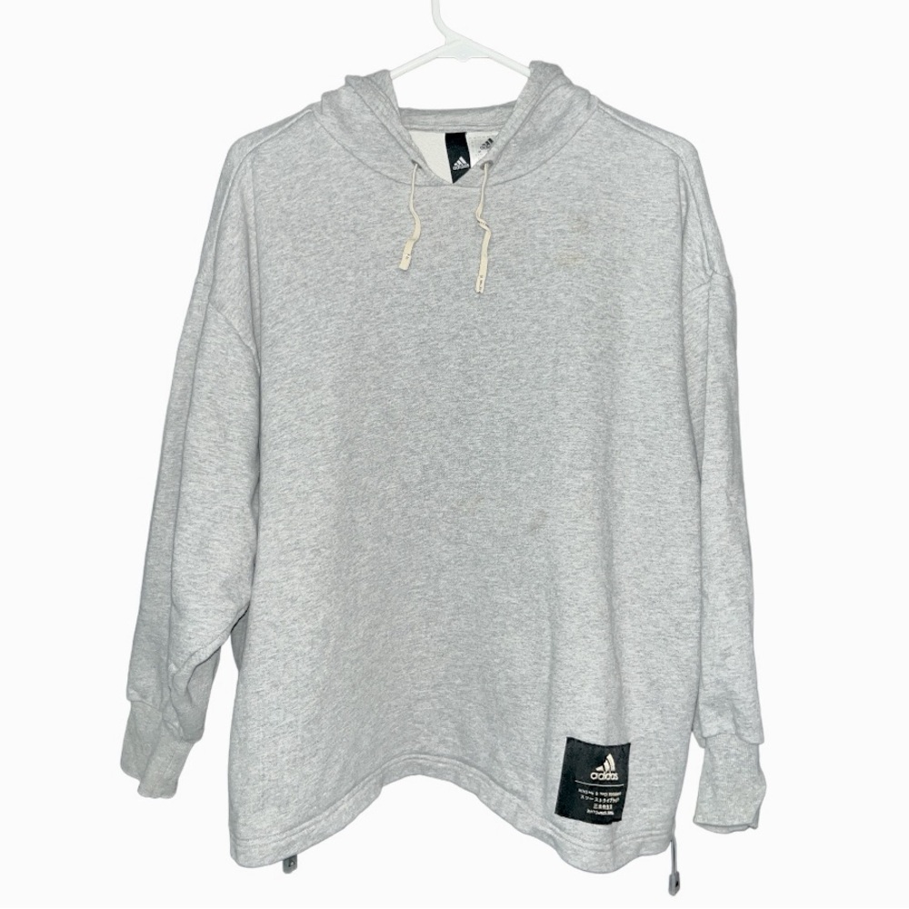 ADIDAS Women's Heather Gray Heavy French Terry Boxy Hoodie Sweatshirt Size Small
